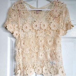 Beautiful Crochet Knit Sheer Top Size S